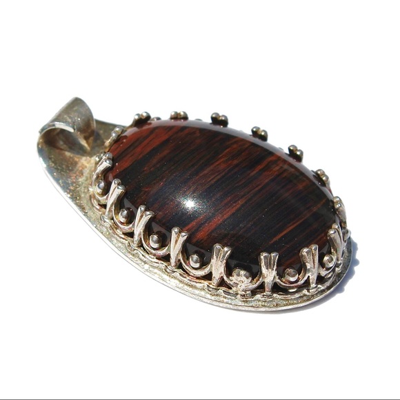 Vintage Mahogany Obsidian Sterling Silver Pendant - Picture 2 of 7